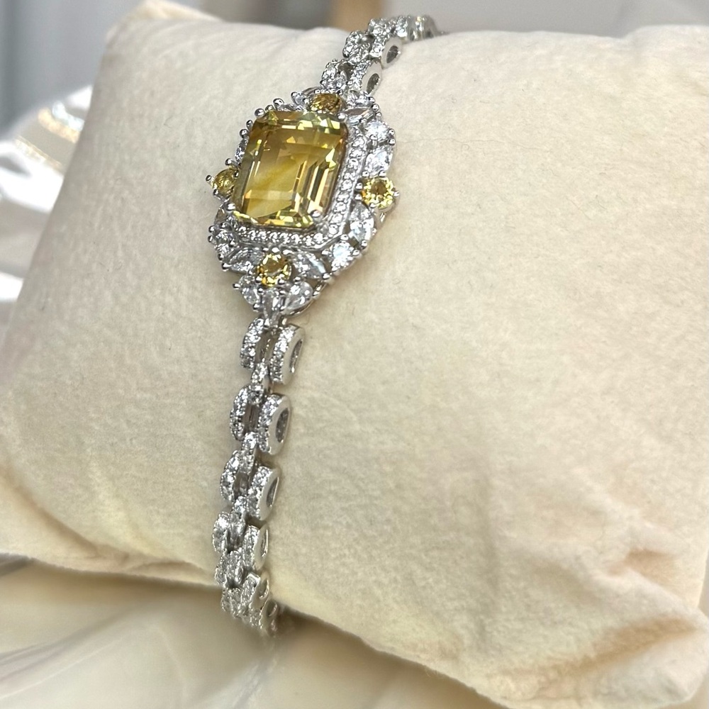 BC4 4.5CT Natural CITRINE UNIQUE WATCH BAND Bracelet Rhodium SterlingSilver S925 - Picture 13 of 14